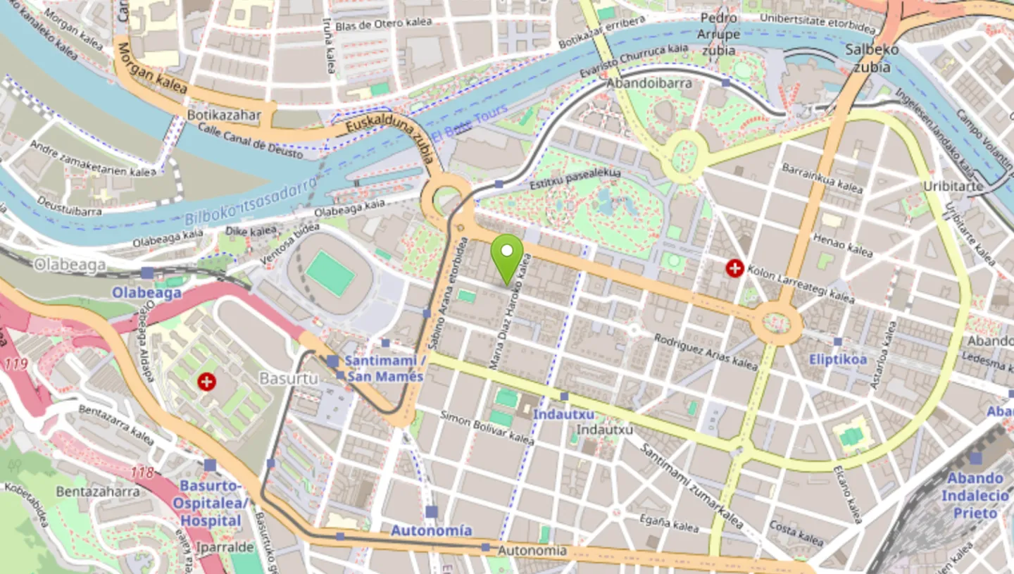 Mapa de la ubicación de Mugisalud (Centro Integral Osteoarticular) en Calle Rodríguez Arias, 60, Indautxu, Bilbao